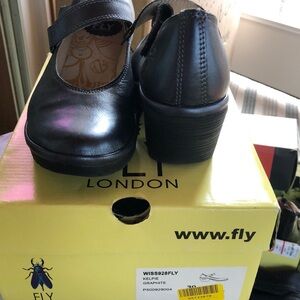 Fly London Black Leather Mary Jane Shoes